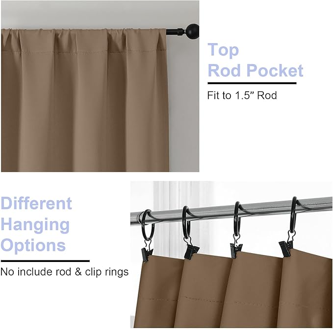 Simplebrand Ava Brown Blackout Curtains for Bedroom 84 Inch Length 2 Panels Set, Solid Thermal Insulated Privacy Living Room Window Treatment Curtains Blackout Drapes, W50 x L84 Inch, Brown