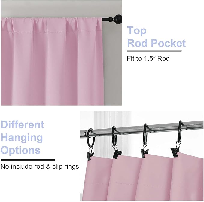 Simplebrand Ava Pink Blackout Curtains for Bedroom 84 Inch Length 2 Panels Set, Solid Thermal Insulated Privacy Nursery Window Treatment Curtains Blackout Drapes, W50 x L84 Inch, Pink