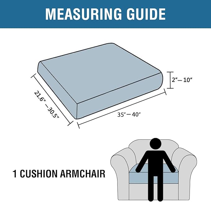 H.VERSAILTEX Super Stretch Individual Seat Cushion Covers Sofa Covers Couch Cushion Covers Slipcover Sets Thick Jacquard Textured Twill Fabric (1 Piece Chair Cushion Cover, Dusty Blue)