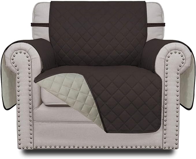 Easy-Going Chair Sofa Slipcover Reversible Sofa Cover Water Resistant Couch Cover Furniture Protector Cover with Elastic Straps for Pets Kids Children Dog Cat (Chair, Chocolate/Beige)