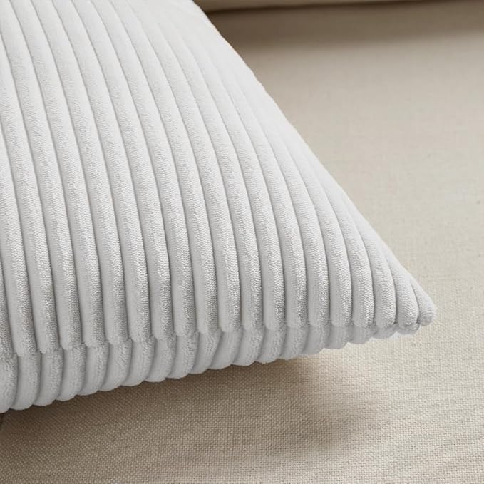 Fancy Homi 2 Packs White Samll Decorative Throw Pillow Covers 14x14 Inch with for Couch Bed Sofa, Rustic Farmhouse Boho Home Decor, Soft Corss Patchwork Corduroy Square Cushion Case 35x35 cm