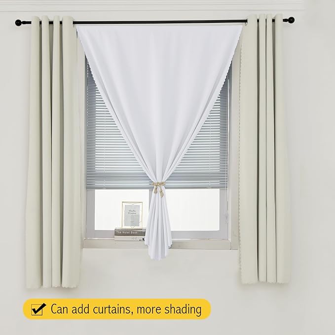 self Adhesive Curtains Portable Blackout Curtain Simple and Easy to Install Bedroom Window Thermal Lnsulated Kitchen Room Darkening Black Small Drapes, 47" W X 79" L, White, 1 Panel