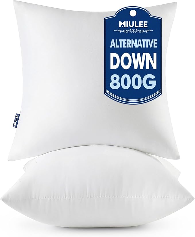 MIULEE Throw Pillows Inserts, Pack of 2 24x24 Inch 100% Virgin Fiber Filling Bed Couch Pillows