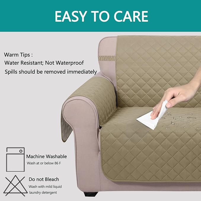 U-NICE HOME Loveseat Sofa Cover Reversible Couch Cover for Dogs with Elastic Straps Water Resistant Furniture Protector for Pets Couch Cover for 2 Cushion Couch (Loveseat, Light Camel/Beige)