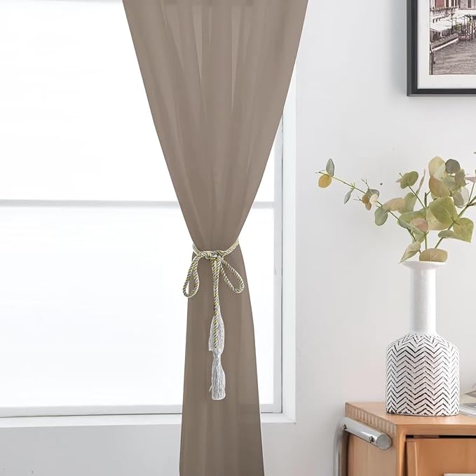 SpaceDresser Basic Rod Pocket Sheer Voile Window Curtain Panels Taupe 1 Pair 2 Panels 52 Width 108 Inch Long for Kitchen Bedroom Children Living Room Yard（Taupe, 52W x 108L）