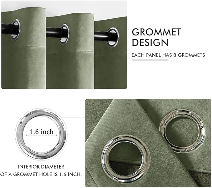 MIULEE Sage Green Elegant Grommet Curtains Polyester Thermal Insulated Soundproof Room Darkening Velvet Curtains/Drapes for Classical Living Room Bedroom Decor 52 x 90 Inch Set of 2