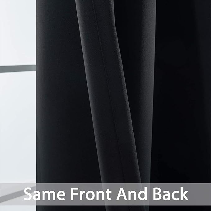 Yakamok Blackout Curtains Room Darkening Thermal Insulated Window Panels,Solid Grommet Top Drapes for Bedroom/Living Room(62Wx63L, Black, 2 Panels)