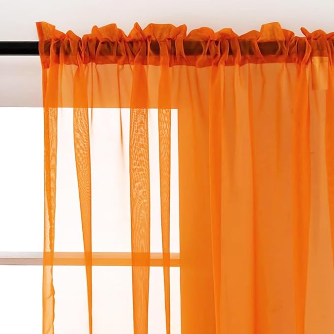 SpaceDresser Orange Sheer Curtains 4 Panels Rod Pocket Semi-Sheer Curtain 72 Inches Long Light Filtering Voile Window Drapes for Bedroom Living Room Kitchen, Each 52W x 72L