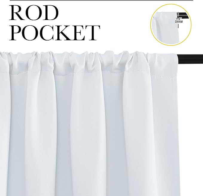 NICETOWN Greyish White Window Curtain Panels - Thermal Insulated Rod Pocket Room Darkening Curtain Sets for Bedroom (Platinum - Greyish White, 2 Panels, 34 by 36)