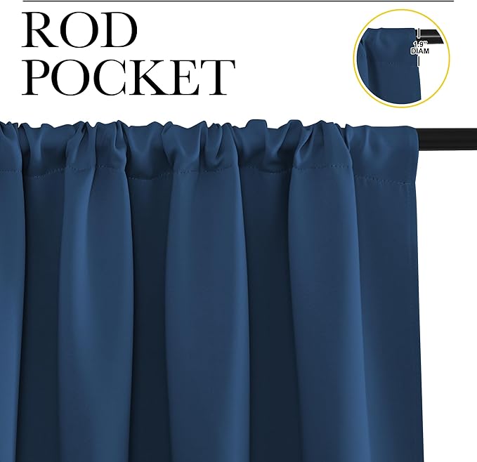 NICETOWN Blackout Curtains for Living Curtains, Moroccan Blue, Set of 2, 52 by 63 Inch, Window Treatment Blackout Curtain Panels, Home Decor Thermal Insulated Solid Drapes for Bedroom
