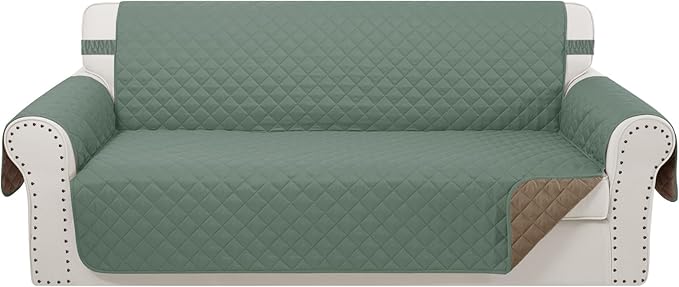 Reversible Oversized Sofa Covers Couch Cover Furniture Protector for Dogs Elastic Straps Water Resistant(XLSofa Greyish Green/Taupe)