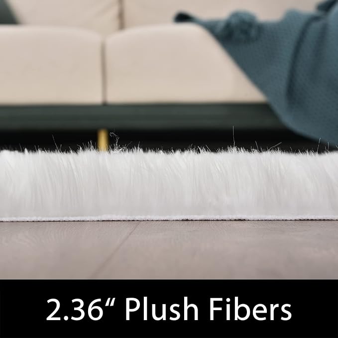 Latepis Sheepskin Rug 4X6 White Faux Fur Rug for Bedroom Bedside Fluffy Rugs for Living Room Fuzzy Plush Soft Rugs Luxury Home Decor