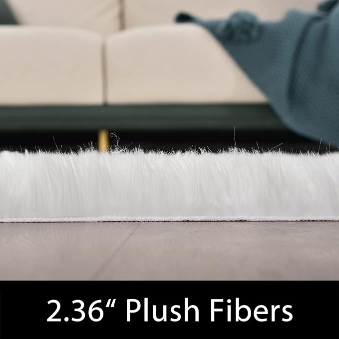 Latepis White Sheepskin Rug 2x3 Faux Fur Sheepskin Rug for Living Room Fluffy Washable Rugs for Bedroom Luxury Room Decor Furry Rugs Rectangle