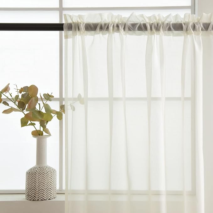 SpaceDresser Basic Rod Pocket Sheer Voile Window Curtain Panels White 1 Pair 2 Panels 38 Width 54 Inch Long for Kitchen Bedroom Children Living Room Yard(Ivory,38 W x 54 L)