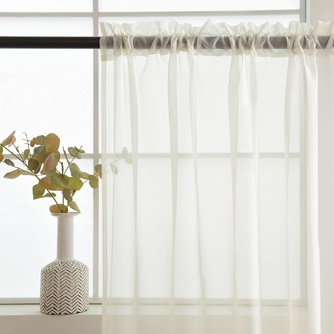 SpaceDresser Basic Rod Pocket Sheer Voile Window Curtain Panels White 1 Pair 2 Panels 70 Width 63 Inch Long for Kitchen Bedroom Children Living Room Yard(Ivory,70 W x 63 L)