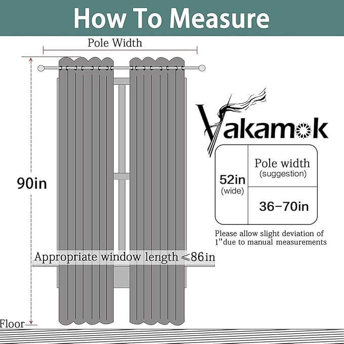 Yakamok Blackout Curtains Room Darkening Thermal Insulated Window Panels,Solid Grommet Top Drapes for Bedroom/Living Room(52Wx90L, Aqua, 2 Panels)