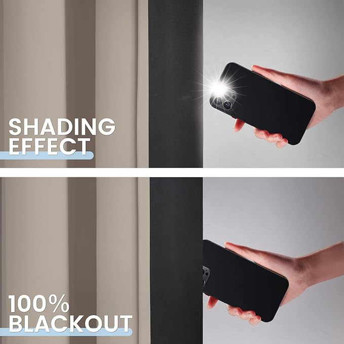 SimpleHome 100% Blackout Curtains for Bedroom,Thermal Insulated Natural Grommet Window Drapes Room Darkening Curtains for Living Room with Black Back,38 x 63 Inch,2 Panels