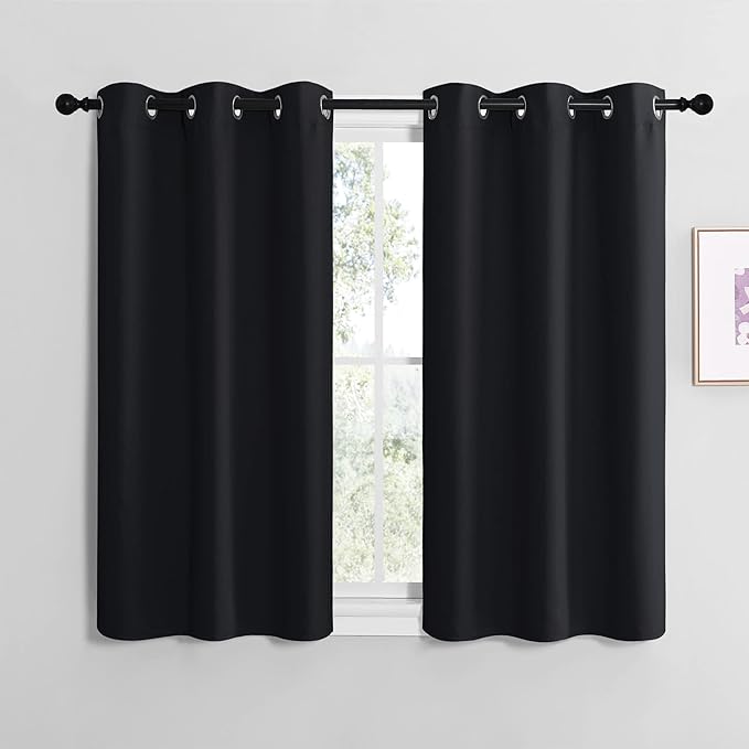NICETOWN Blackout Curtain Panels for Bedroom, Black, 2 Panels, W29 x L36-inch, Thermal Insulated Grommet Top Blackout Draperies and Drapes for Basement
