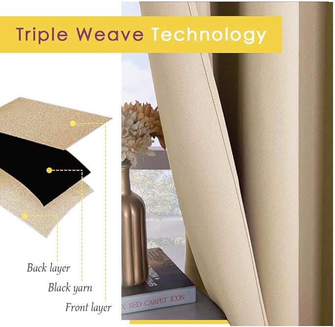 NICETOWN Room Darkening Curtain Panels for Cafe, Thermal Insulated Grommet Room Darkening Draperies/Drapes for Window (Biscotti Beige, 2 Panels, W70 x L63 -inch)