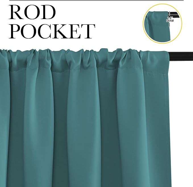 NICETOWN Blackout Curtains for Bedroom, Blackout Curtain Panels, Sea Teal, 1 Pair, 62 by 63-inch, Window Treatment Energy Saving Thermal Insulated Solid Rod Pocket Blackout Drapes/Draperies