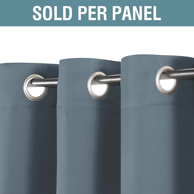 H.VERSAILTEX Blue Curtains/Drapes Blackout for Bedroom Room Darkening Thermal Curtains for Living Room Noise Reducing Sound Proof Solid Grommet Curtain (One Panel, Stone Blue, 52" W x 102" L)