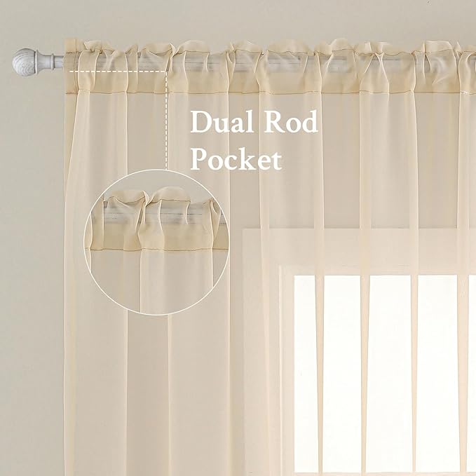MIULEE 2 Panels Solid Color Sheer Window Curtains Elegant Window Voile Panels/Drapes/Treatment for Bedroom Living Room (54X96 Inches Cream)