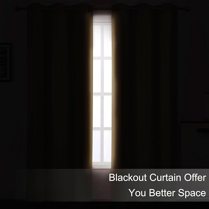 LEMOMO Blackout Curtains 52 x 108 inch/Natural Curtains Set of 2 Panels/Thermal Insulated Room Darkening Bedroom Curtains