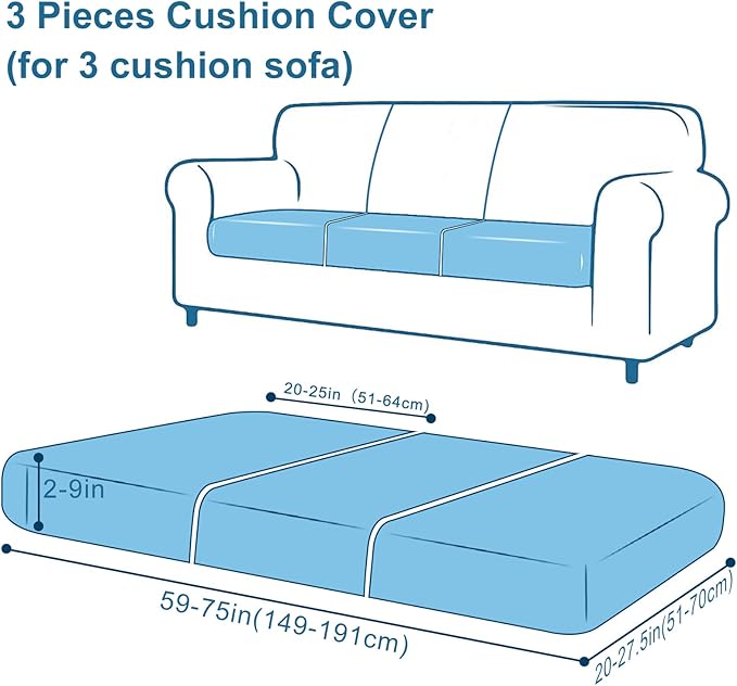 Smiry Printed Couch Cushion Covers, Stretch Soft Couch Covers for Sofa, Washable Non-Slip Sofa Slipcover Furniture Protector for Indoor and Outdoor (3 Pack, Beige)