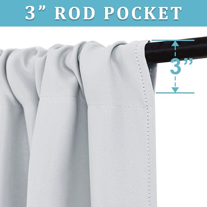 RYB HOME Curtains for Bedroom Living Room 72 inches Long, Thermal Insulated Privacy Rod Pocket Drapes for Nursery Office Home Theater, Width 34 by Length 72, Greyish White, 2 Panels