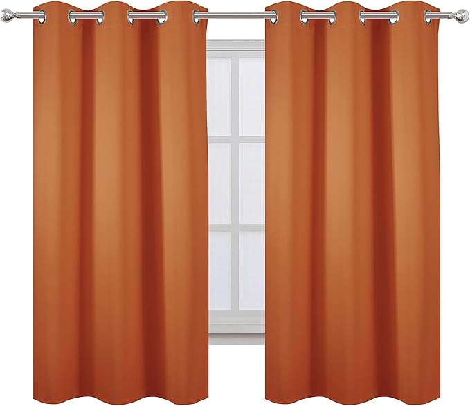 LEMOMO Orange Blackout Curtains 38 x 63 Inch Length/Set of 2 Curtain Panels/Thermal Insulated Room Darkening Blackout Curtains for Bedroom
