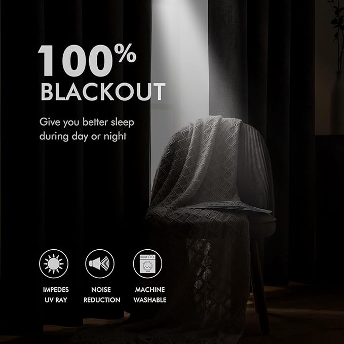MIULEE Linen Textured Curtains Solid 100% Blackout for Bedroom Thermal Insulated Cream White Grommet Room Darkening Curtains & Drapes Luxury Decor for Living Room Nursery 52 x 72 Inch (2 Panels)