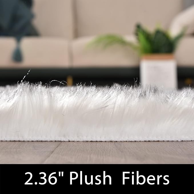 Latepis Round Area Rugs 6ft White with Grey Tips Faux Sheepskin Fur Circle Rugs for Living Room Washable Fuzzy Rug for Bedroom Nursery Dorm Entertainment Room Luxury Home Decor