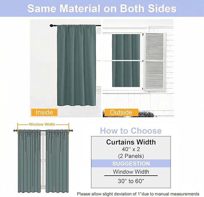 Simplebrand Ava Dark Green Blackout Curtains for Bedroom 63 Inch Length 2 Panels Set, Privacy Thermal Insulated Rod Pocket Door Window Curtains for Patio French Door Front Door, W40 x L63 Inch