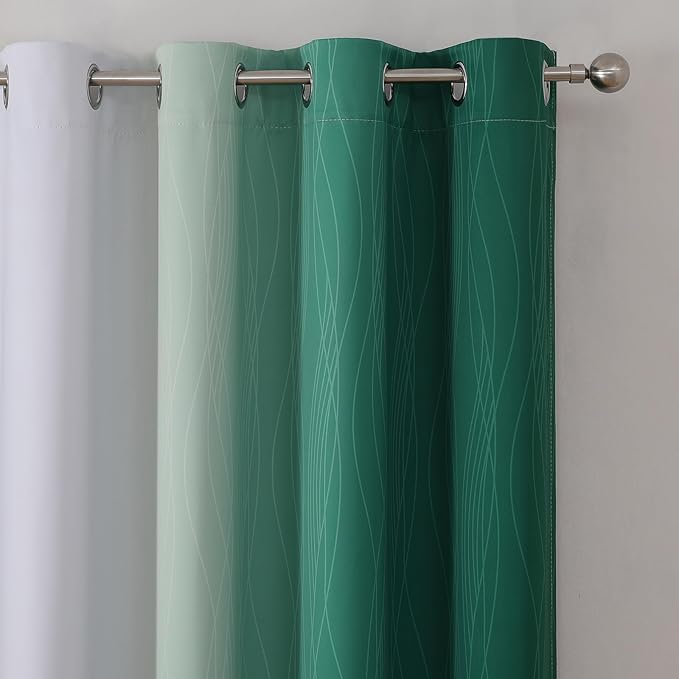 Estelar Textiler Green and Greyish White Blackout Curtains 45 Inch Length, Full Light Blocking Gradient Drapes for Kitchen, Thermal Insulated Grommet Ombre Curtains for Bathroom, 52Wx45L, 2 Panels
