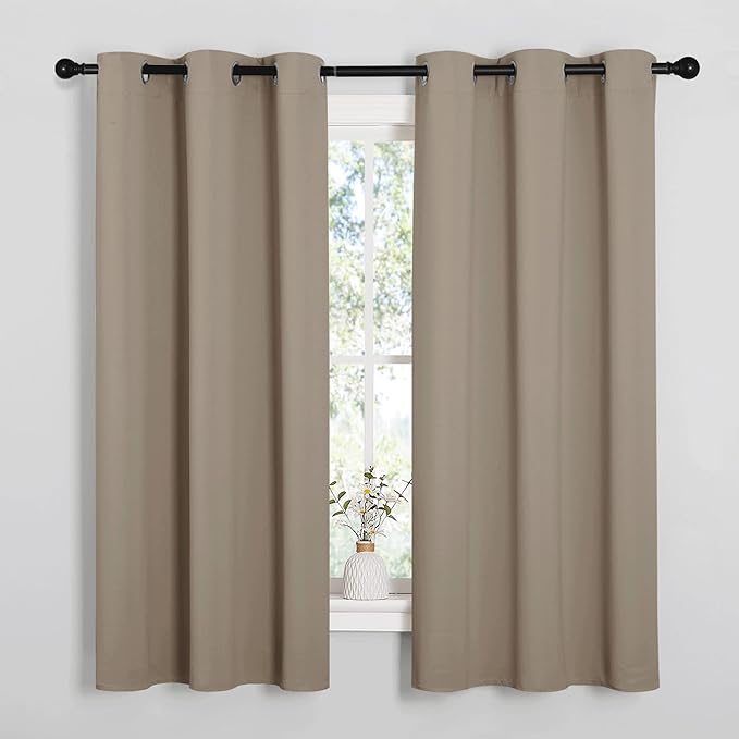 NICETOWN Taupe Room Darkening Curtains for Kitchen, Window Treatment Thermal Insulated Solid Grommet Room Darkening Curtains/Drapes for Bedroom (Set of 2, 42 inches Wide by 68 inches Long)