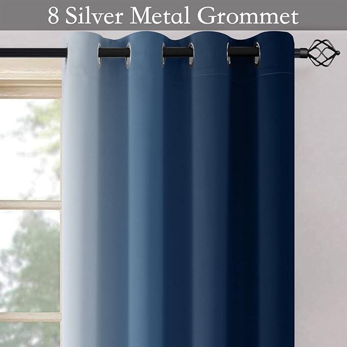SimpleHome Ombre Room Darkening Curtains 36 inches Length for Bedroom,Grommet Gradient Light Blocking Blue Gradient Window Curtains for Living Room,2 Panels, 52x36 inches