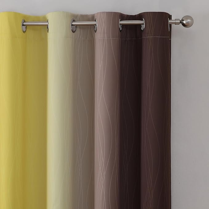 Estelar Textiler Brown and Yellow Blackout Curtains 45 Inch Length, Full Light Blocking Gradient Drapes for Kitchen, Thermal Insulated Grommet Ombre Curtains for Bathroom, 52Wx45L, 2 Panels