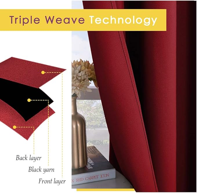 NICETOWN Christmas Burgundy Bedroom Curtains Blackout Draperies, Home Decorations Thermal Insulated Solid Grommet Blackout Drapes for Cafe (One Pair, 70 x 84-inch)