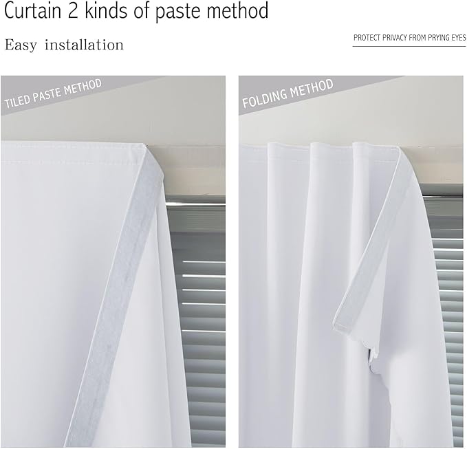 self Adhesive Curtains Portable Blackout Curtain Simple and Easy to Install Bedroom Window Thermal Lnsulated Kitchen Room Darkening Black Small Drapes, 59" W X 59" L, White, 1 Panel