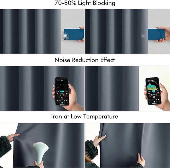 MIULEE Stone Blue Back Tab Blackout Curtain 96 Inch Long 2 Panels Set for Bedroom, Rod Pocket/Pinch Pleat Thermal Insulated Living Room Darkening Pleated Light Blocking Floor to Ceiling Drape