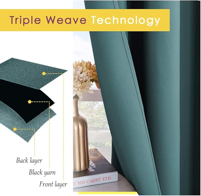 NICETOWN Blackout Curtains & Drapes for Bedroom, Sea Teal, W34 x L40, Set of 2, Triple Weave Grommet Top Thermal Insulated Light Blocking Panels for Bathroom/Living Room