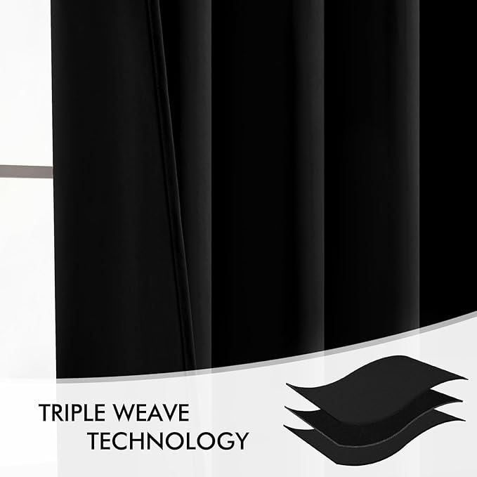 MIULEE Back Tab Blackout Curtains 92 Inch Long 2 Panels Set for Living Room Bedroom, Halloween Black Rod Pocket/Pinch Pleated Thermal Insulated Room Darkening Light Blocking Floor to Ceiling Drapes