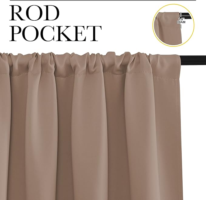 NICETOWN 2 Panels Blackout Curtains, Rod Pocket Window Curtains Room Darkning Drapes for Bedroom/Living Room, Thermal Insulated Solid Draperies for Home Office/Study, 62 by 72-Inch, Cappuccino