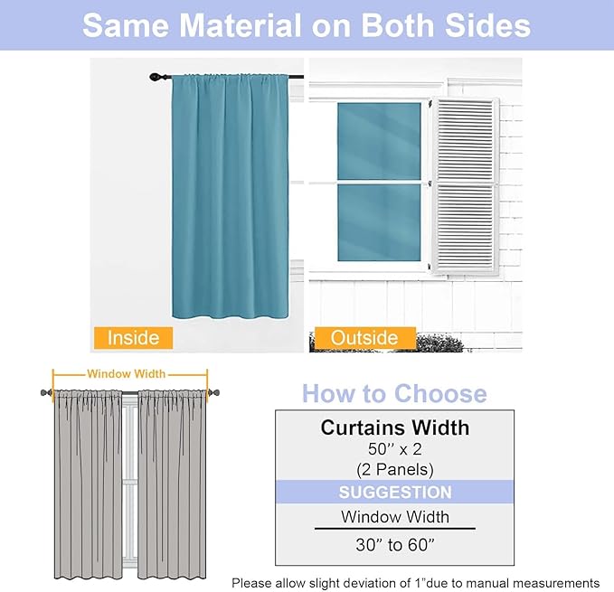 Simplebrand Ava Turquoise Blackout Curtains for Bedroom 96 Inches Long 2 Panels, Solid Thermal Insulated, Energy Saving Nursery Window Treatment Curtains Blackout Drapes, W50 x L96 Inch, Turquoise
