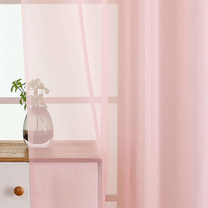 Blush Pink Sheer Curtains Tier 30 Inches Length 2 Panels, Light Filtering Lightweight Soft Window Treatments Drapes, Cute Elegant Cafe Curtains for Nursery, Dual Rod Pocket, 2x42Wx30L Inches