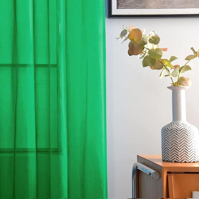 SpaceDresser Sheer Voile Window Treatment Rod Pocket Curtain Panels for Kitchen Bedroom Living Room Drapes Sunlight Filtering Privacy Semi Home Decor Assorted Colors Sizes (Green, 52 W x 54 L)