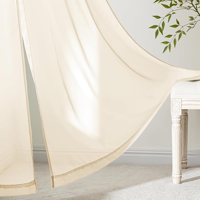 MIULEE Butter Cream Sheer Curtains 84 Inches Long, 4 Panels Set, Rod Pocket Voile Drapes Light Filtering and Semi Transparent, Elegant Window Treatments for Bedroom Living Room,42 x 84 Inches