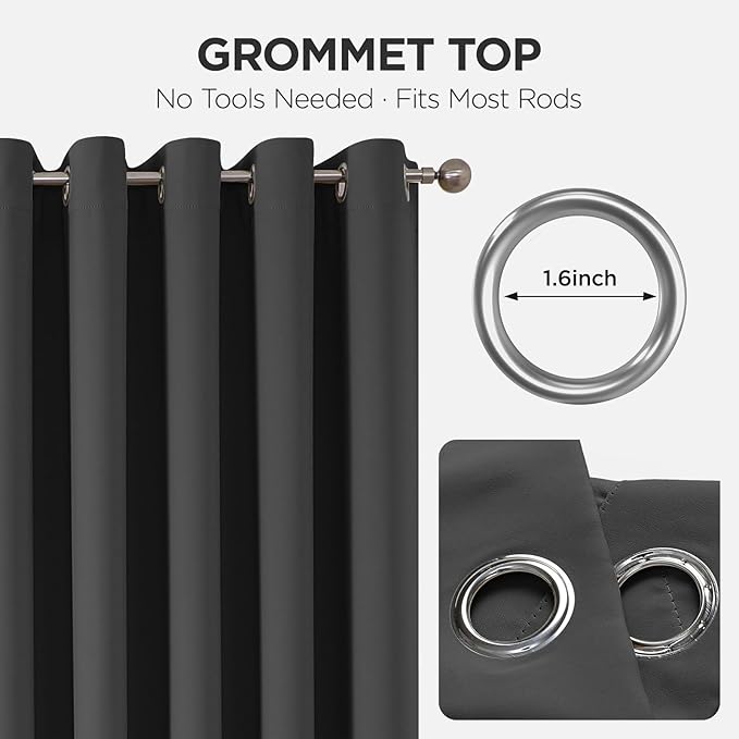 Joydeco Blackout Patio Sliding Door Curtains 108 Inches Long, Grommet Privacy Room Divider Curtains, Extra Wide Thermal Blackout Drapes for Bedroom Living Room (Grey, 60Wx108L, 1 Panel)