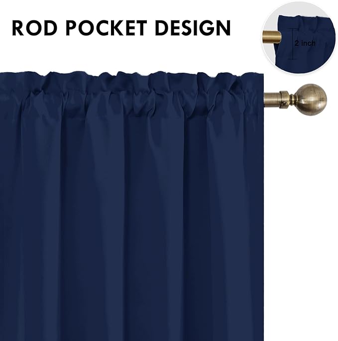 DWCN Blackout Curtains 72 Inch Length for Bedroom 2 Panels Set, Room Darkening Insulated Thermal Drapes for Living Room, Rod Pocket Window Treatment Curtain Panels (W42 x L72 Inch, Navy Blue)