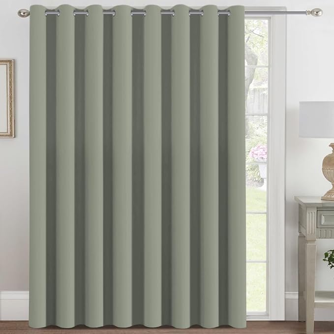 H.VERSAILTEX Blackout Patio Curtains 100 x 96 Inches for Sliding Door Extral Wide Blackout Curtain Panels Thermal Insulated Room Divider - Grommet Top, 8' Tall by 8.5' Wide - Sea Grass